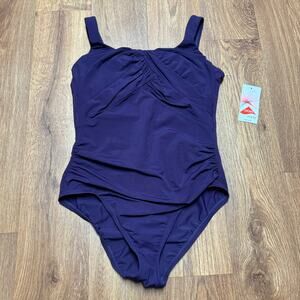 Lands End Womens Dark Purple One Piece Swim Suit Underwire Size 8P Petite NEW